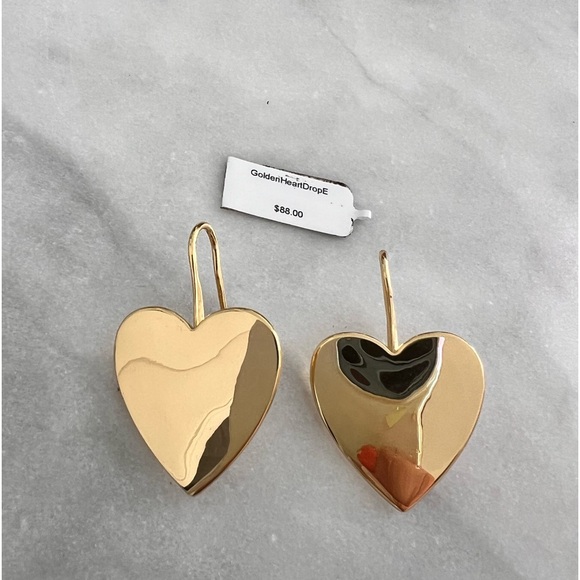 Large Golden heart drop earrings 18 CT gold plated Brass 1” drop - Picture 1 of 3